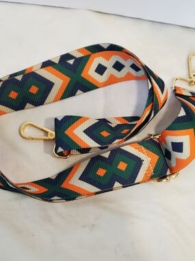 Adjustable Geometric Webbing Belt Strap in Green & Orange